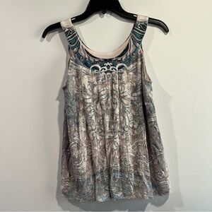 Y2K Cato Sleeveless Printed Tunic Tank Top in Teal and Cream size small